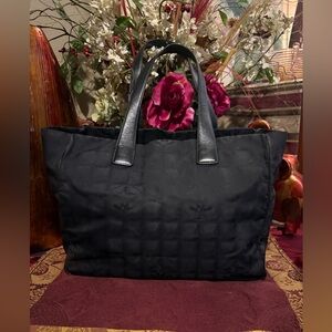Authentic CHANEL Black Travel line Tote Bag Used